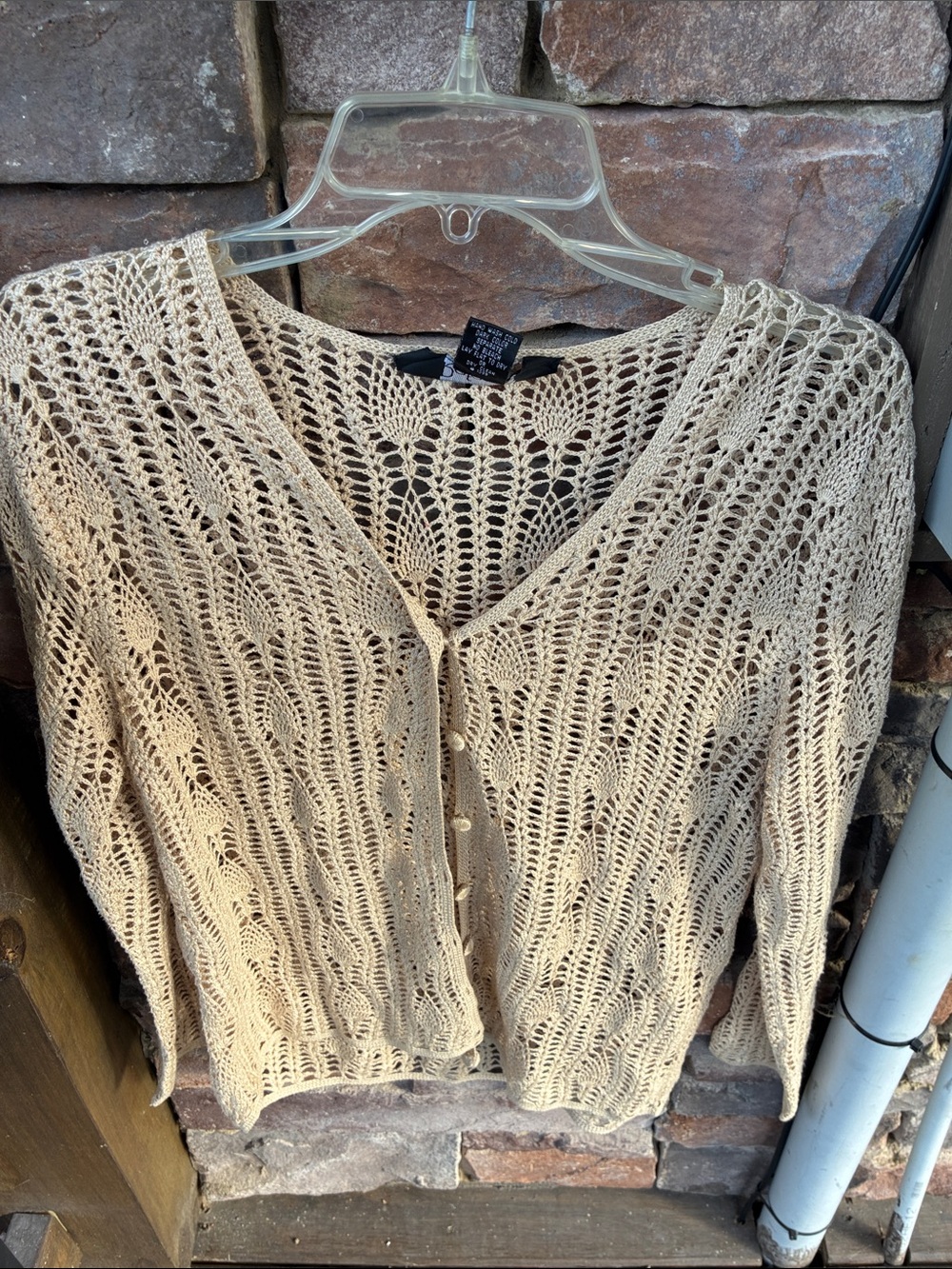 Rafaella Cream Open-Knit Button Cardigan